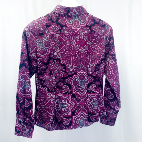 Ann Taylor Top Women's Paisley Taylor Fit Shirt Petite - Picture 5 of 14